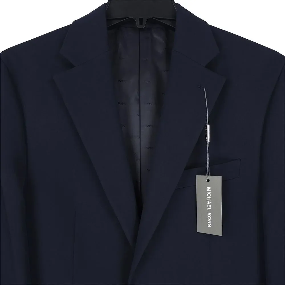 Michael Kors Mens Classic Fit Sport Coat Blazer 44L Navy Solid Textured Stretch